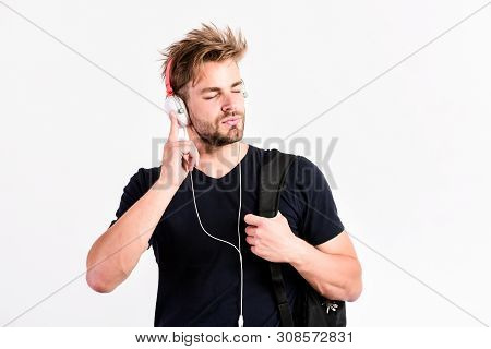 Music In Heart. Unshaven Man Listening Music In Headset. Sexy Muscular Man Listen Sport Music. Man I