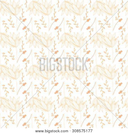 Color Lotus Flower Hand Drawn, Floral Seamless Pattern, Simple Vector Illustration