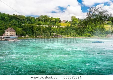 Neuhausen Am Rheinfall, Switzerland - 23 July 2019. Waterfall On The River Rhine In Neuhausen Am Rhe