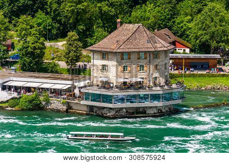 Neuhausen Am Rheinfall, Switzerland - 23 July 2019. Waterfall On The River Rhine In Neuhausen Am Rhe