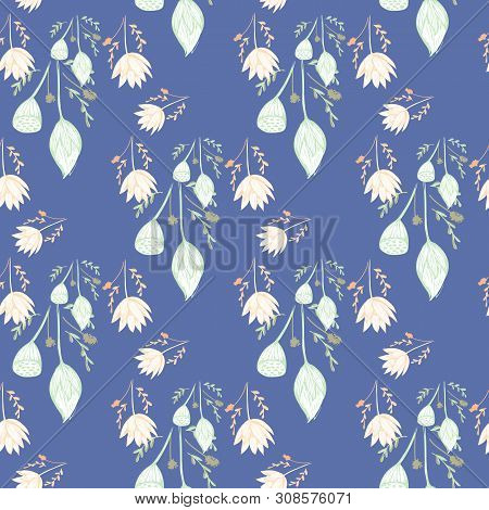 Color Lotus Flower Hand Drawn, Floral Seamless Pattern, Simple Vector Illustration