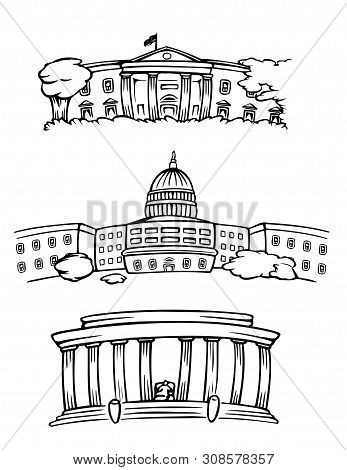 Cartoon Vector Illustration Of Washington Dc Buildings