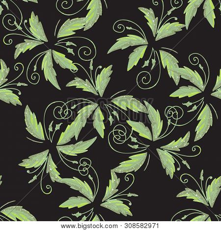 Grean Leaf Pattern  Hand Drawn Illustration With Grunge Simple Texture