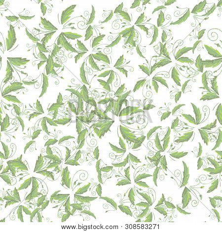 Grean Leaf Pattern  Hand Drawn Illustration With Grunge Simple Texture