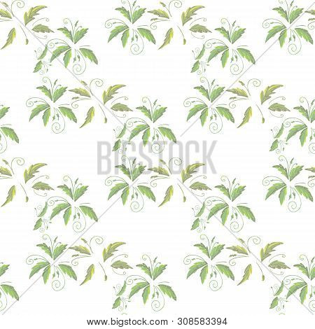 Grean Leaf Pattern  Hand Drawn Illustration With Grunge Simple Texture
