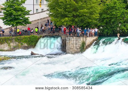 Neuhausen Am Rheinfall, Switzerland - 23 July 2019. Waterfall On The River Rhine In The City Neuhaus