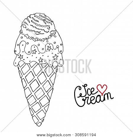 Vector Ice Cream For Coloring Book For Adult And Kids