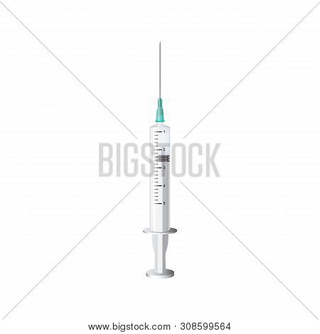 Vector Illustration Of Disposable Syringe With Needle.