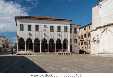Koper, Slovenia - 24 May 2019: Facade Of The Loza Palace In The Old Town Of Koper In Slovenia