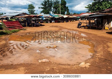 Pakse, Laos - Sep 9: View Of A Market In Pakse, Laos On Sep 9, 2013. Pakse Is The Third Most Populou
