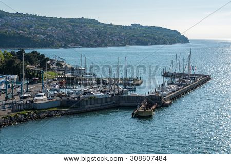 Koper, Slovenia - 24 May 2019: Yachts And Pleasure Craft In The Marina By The Old Town Of Koper In S