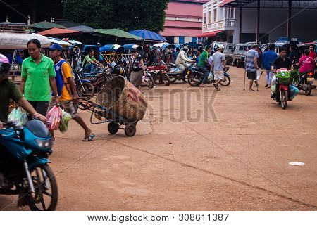 Pakse, Laos - Sep 13: View Of A Market In Pakse, Laos On Sep 13, 2013. Pakse Is The Third Most Popul