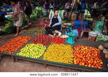 Pakse, Laos - Sep 13: Vegetables For Sale On A Market In Pakse, Laos On Sep 13, 2013. Pakse Is The T