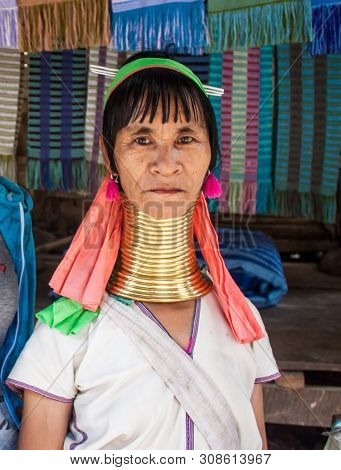 Mae Hong Son, Thailand, August 21: Unidentified Karen Tribal Woman Near Mae Hong Son On August 21, 2