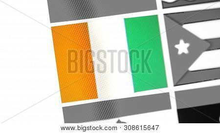 Cote Divoire National Flag Of Country. Cote Divoire Flag On The Display, A Digital Moire Effect. New