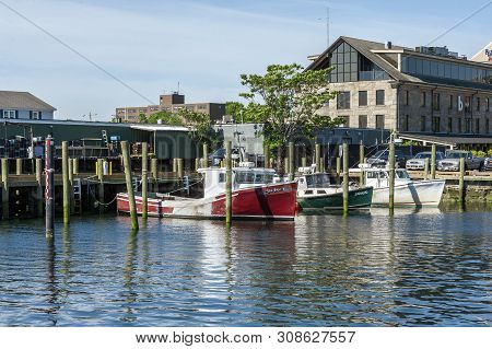 New Bedford, Massachusetts, Usa - June 8, 2019: Commercial Fishing Vessels Sea Horse And Jarhead Doc