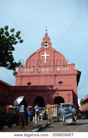 Melaka, Malaysia - 25 Jun, 2019: Iconic Christ Church In Melaka, Malaysia. Melaka Has A Historical S