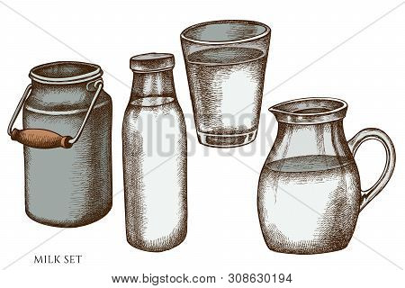 Vector Set Of Hand Drawn Colored Milk Stock Illustration