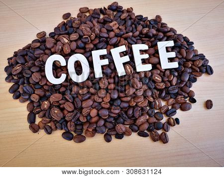 Closeup Of The Local Coffee Bean Tenom With Words Texture Taken In Kota Kinabalu, Sabah. Malaysia. B