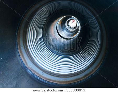 Inside View Of Metal Pipe With Sylphon Compensator Installed