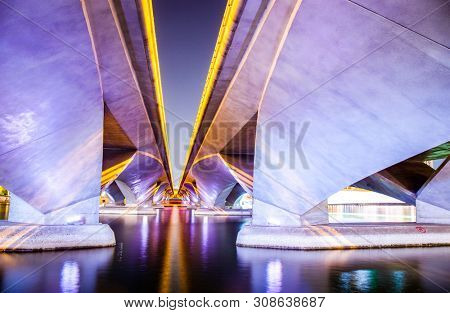 abstract photo of a bridge lines at night