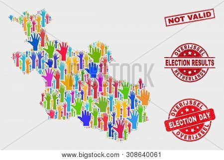 Election Overijssel Province Map And Seals. Red Rectangle Not Valid Grunge Seal Stamp. Bright Overij