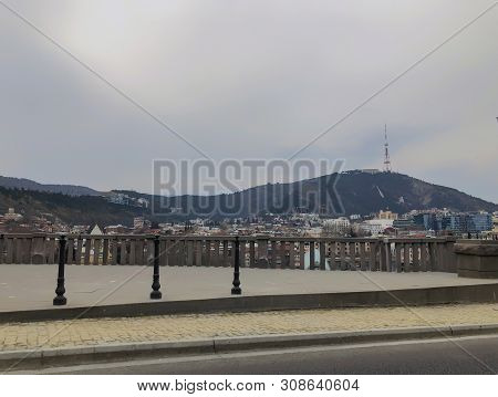Tbilisi, Georgia - Murch 16, 2019: Scenic Panoramic View Of Tbilisi. New Modern Architecture Is Adja