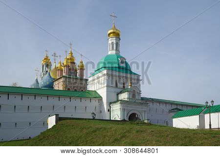 The Main Entrance To The Holy Trinity Lavra Of St. Sergius. The Holy Gate And The Forerunner Church.