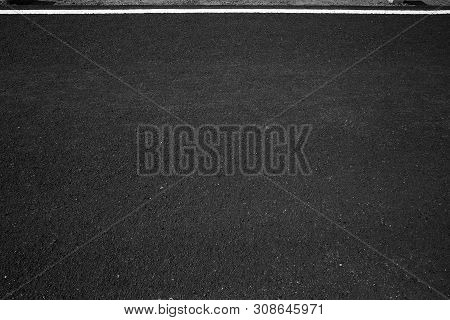 Asphalt Road With Marking Lines White Stripes Texture Background.
