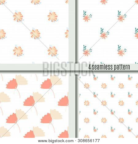 Set Seamless Pattern Bouquets Of Simple, Clear, Ordinary Flowers Bright And Cute