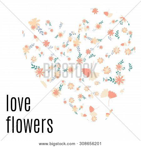 Heart Shaped Flowers Simple, Clear, Ordinary Flowers Vector Illustration Gift Card