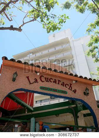 Waikiki - June 16, 2015: La Cucaracha - Mexican Bar And Grill.  Multiregional Mexican Dishes Are Tur
