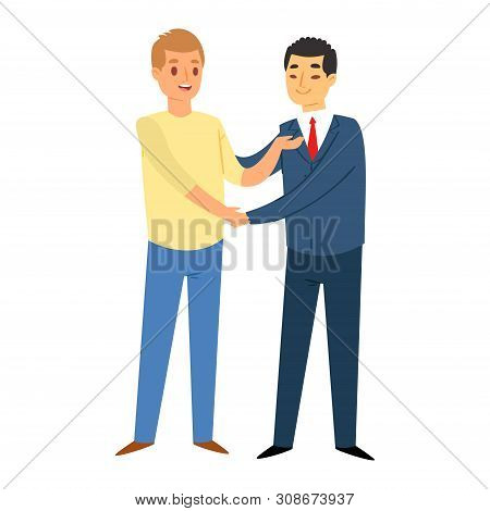 Businessman Or Saleman Handshake Meeting Business Partner Client Cartoon Character Vector Illustrati