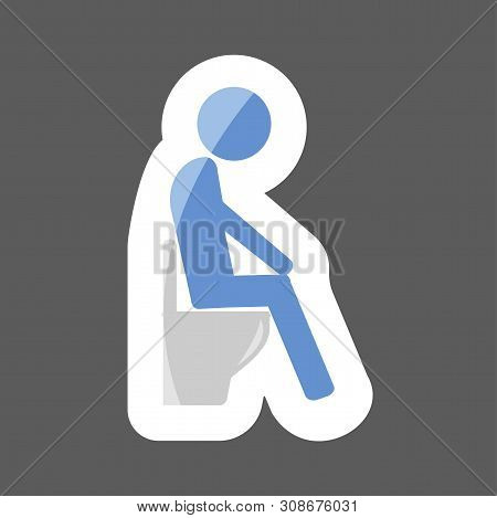 Vector Man Sitting In Toilet. Vector Set Icon On Colored Sticker. Layers Grouped For Easy Editing Il