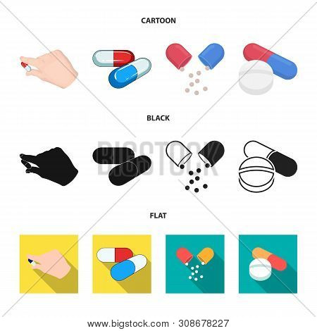 Vector Illustration Of Pill And Medicine Sign. Set Of Pill And Vitamin Stock Vector Illustration.