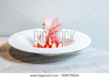 Strawberry & Rhubarb Marinated Gariguette Strawberries, Rhubarb Lightly Confit, Vanilla Chantilly, S
