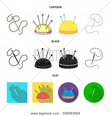 Vector Illustration Of Pin And Sewing Icon. Set Of Pin And Sketch Stock Symbol For Web.