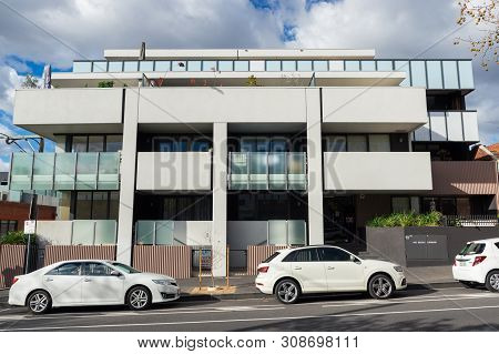 Melbourne, Australia - June 9, 2019: Modern Residential Apartment Building On Errol Street In North 