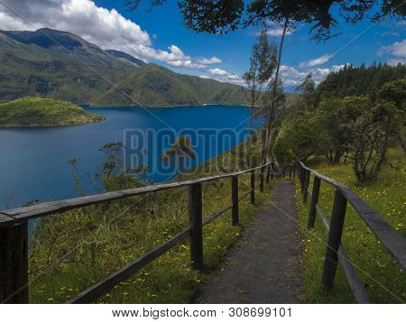 Cuicocha, Volcanic Origined Lake Panorama View Near Cotacachi, Ecuador