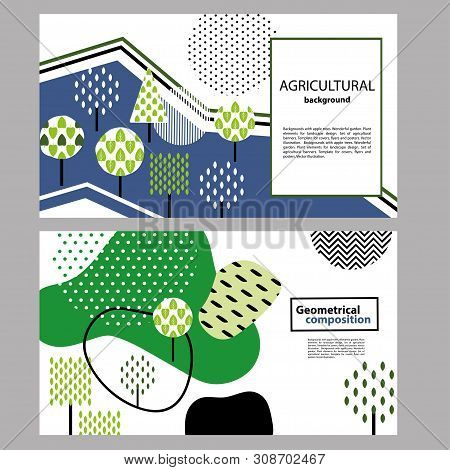 Geometrical Composition. Plant Elements For Landscape Design. Horizontal Banner