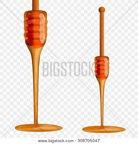 Realistic Bee Honey Dripping From Wooden Stick