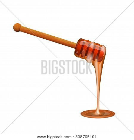 Realistic Bee Honey Dripping From Wooden Stick
