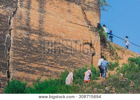 Mingun-myanmar, January 20, 2019 : Unidentified Tourists Come To Visit And Take Photographys At The