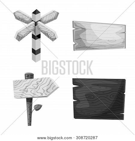 Vector Illustration Of Signboard And Wood Icon. Set Of Signboard And Tree Vector Icon For Stock.