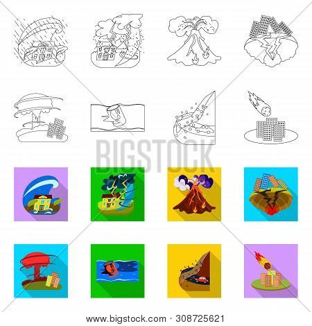 Vector Illustration Of Weather And Distress Sign. Collection Of Weather And Crash Vector Icon For St