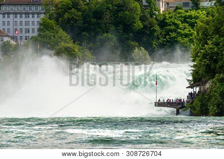 Neuhausen Am Rheinfall, Switzerland - 23 July 2019. Waterfall On The River Rhine In The City Neuhaus