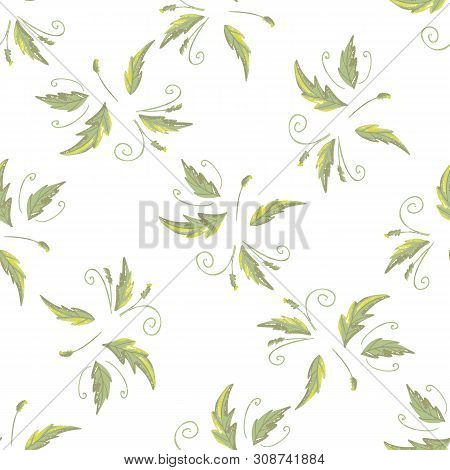 Grean Leaf Pattern  Hand Drawn Illustration With Grunge Simple Texture
