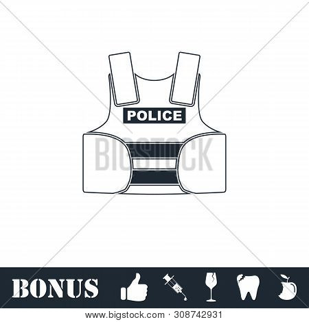 Police Flak Jacket Or Bulletproof Vest Icon Flat. Vector Illustration Symbol And Bonus Pictogram