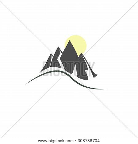 Flat Vector Logo Design - Mountains For A Company, Sports Ski Shop Or Travel Blog. Extreme, Active R
