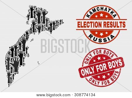 Democracy Kamchatka Map And Seal Stamps. Red Round Only For Boys Scratched Seal Stamp. Black Kamchat